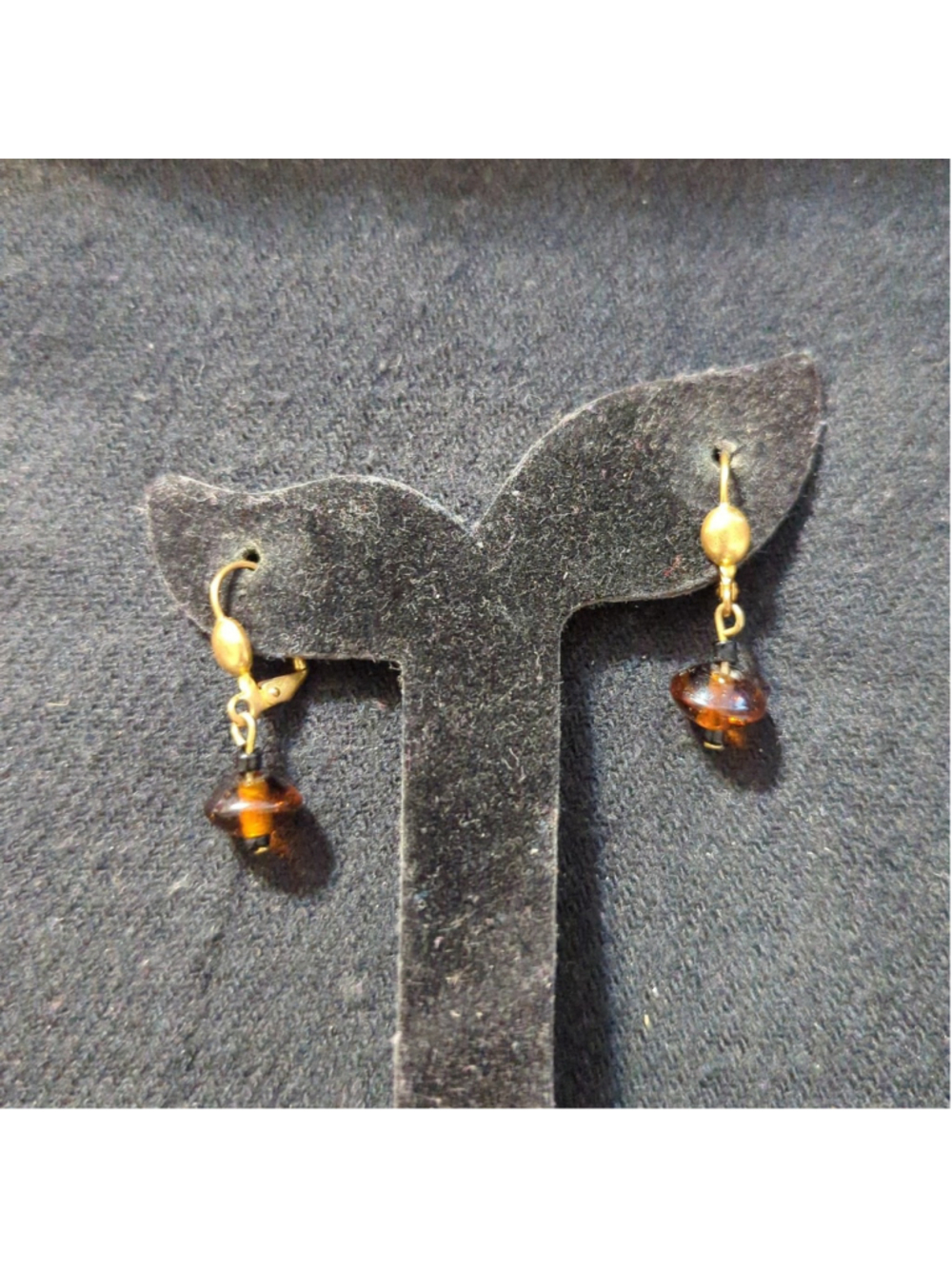 Gold Tone Amber Brown Beaded Drop Statement Earrings